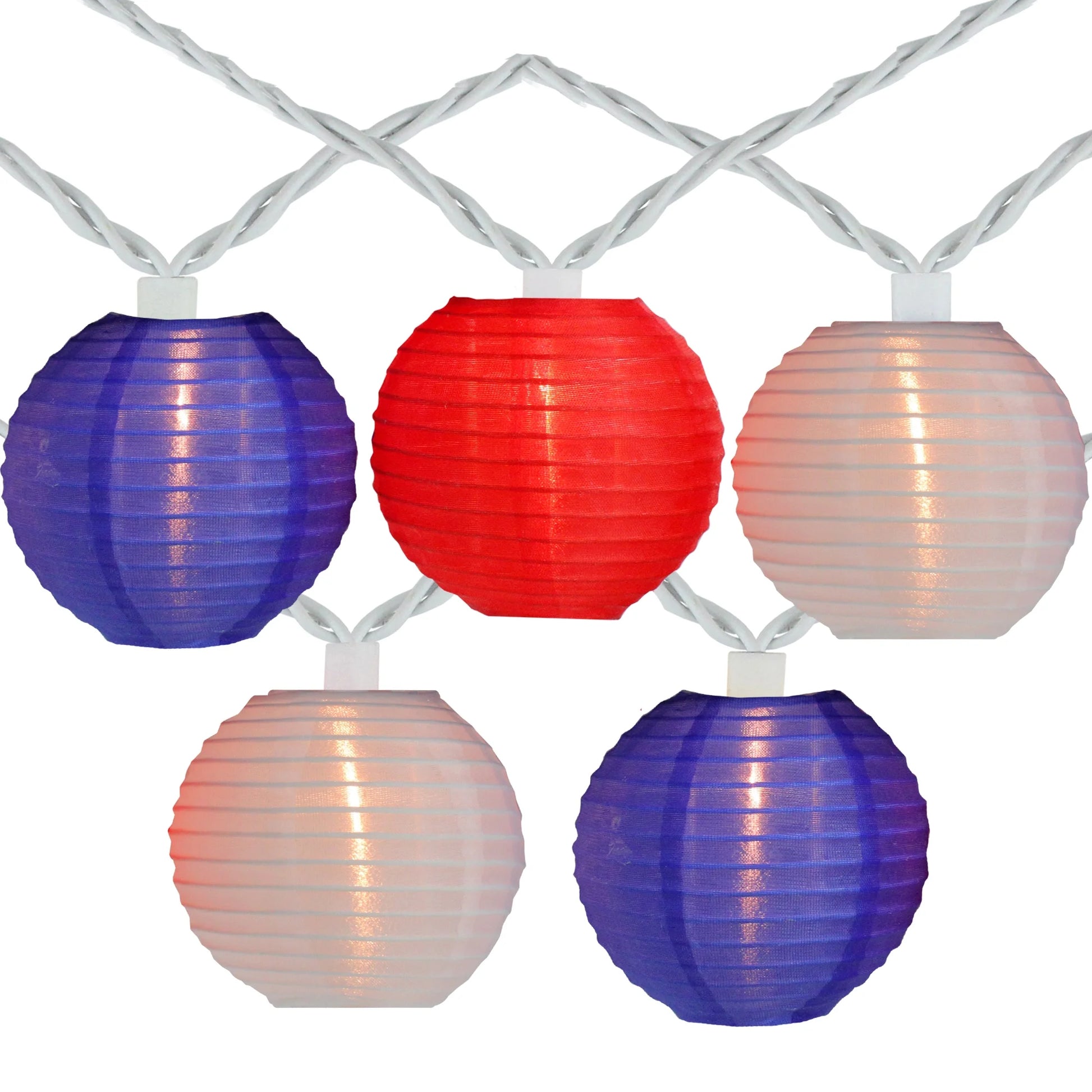 10-Count Patriotic Chinese Lantern 4Th of July String Lights, 7.5Ft White Wire