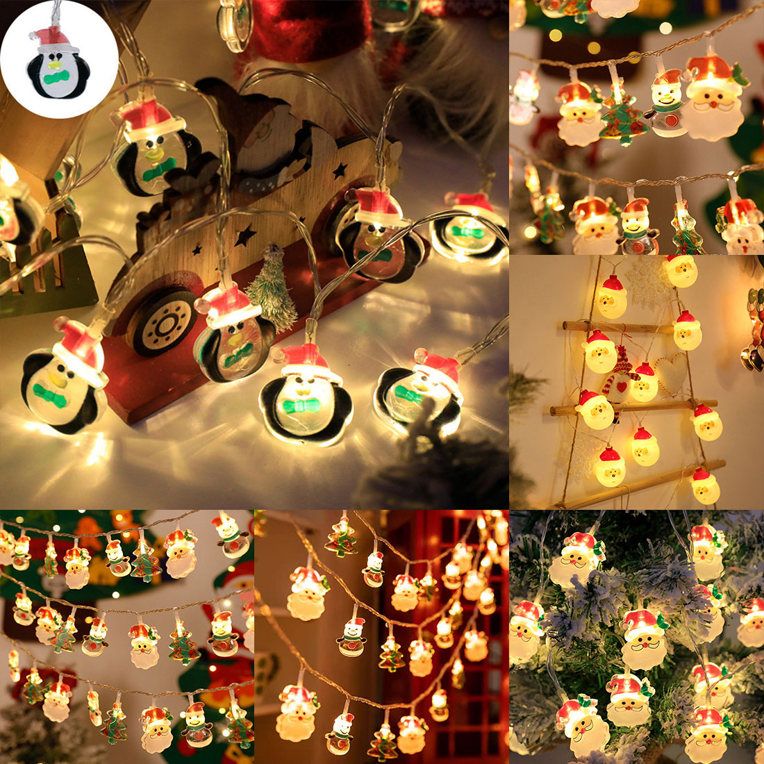 Christmas Lights String Santa Claus Snowman Battery-operated Garland LED Christmas Decorative Light Party New Year's Decor