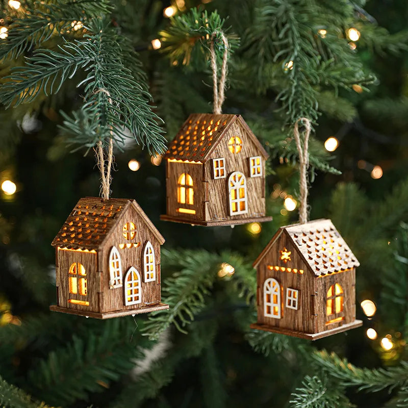 Christmas LED Wooden House Light, Luminous Cabin Night Lamp, Christmas Home Decor, Pendant Prop, LED Candle Gift Decoration