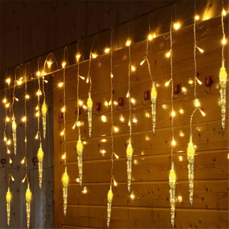 Hanging LED Ice Piton Fairy String Lights, Drooping Curtain Garland Christmas Lights for Eaves, Home, Outdoor, Party, and Garden Decoration