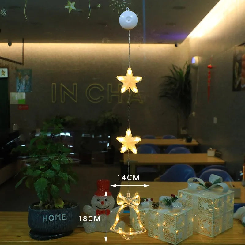 LED Star and Moon Xmas Suction Cup Lamp, Christmas Decorations for Home, Wedding Party Window Hanging Ornaments, Navidad New Year Gifts