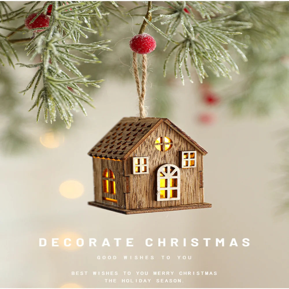 Christmas LED Wooden House Light, Luminous Cabin Night Lamp, Christmas Home Decor, Pendant Prop, LED Candle Gift Decoration