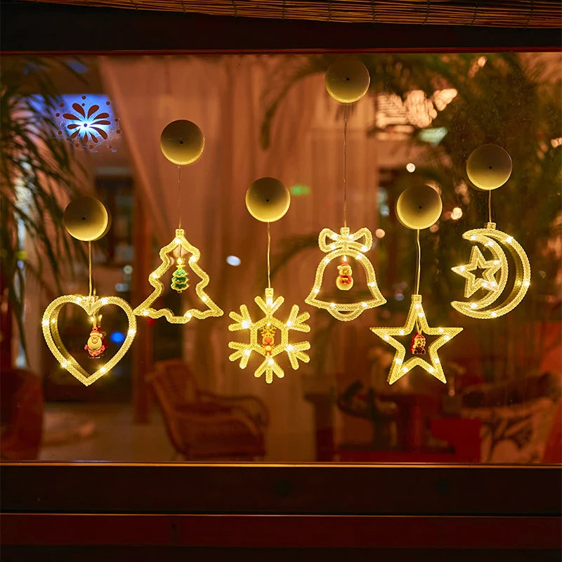 SHENZHITECH Christmas Window Lights with Suction Cups, Battery-Operated Warm White Suction Cup Lights, Christmas Decoration Lights for Windows