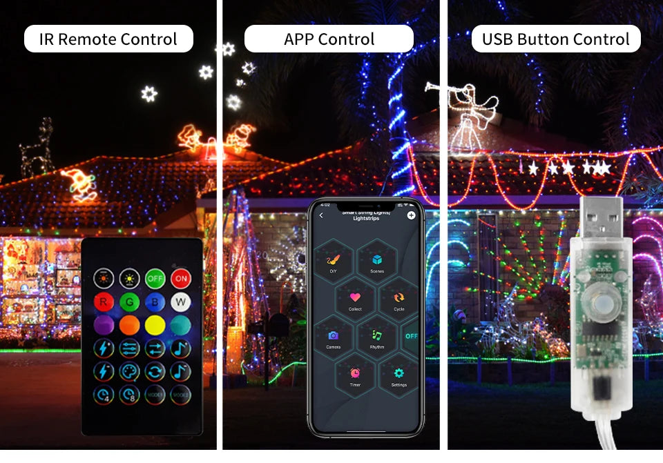 Aamasun 10M/5M LED String Lights, Bluetooth USB Smart Garland, Fairy Festoon Christmas Lights, Home, Bedroom, Party Decor with Remote Control, 3M