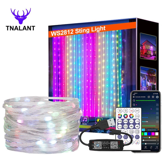 TNALANT WS2812B RGBIC LED String 5M-20M Dream Color Party Christmas Lights Individually Addressable String Lights Waterproof USB DC DC5V