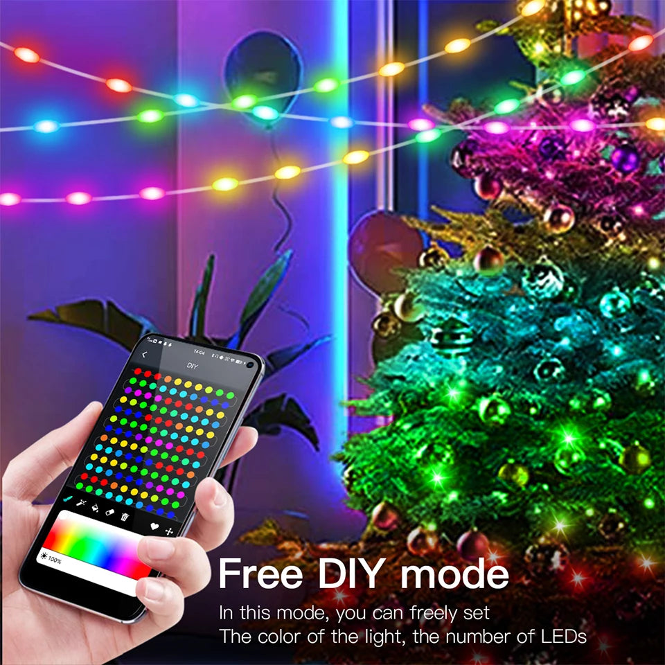 Rybakov Christmas LED Strip Lights, Fairy String Lights with Remote, 5V Bluetooth Festoon, Halloween, Home Curtain, and Holiday Decor USB Lamp