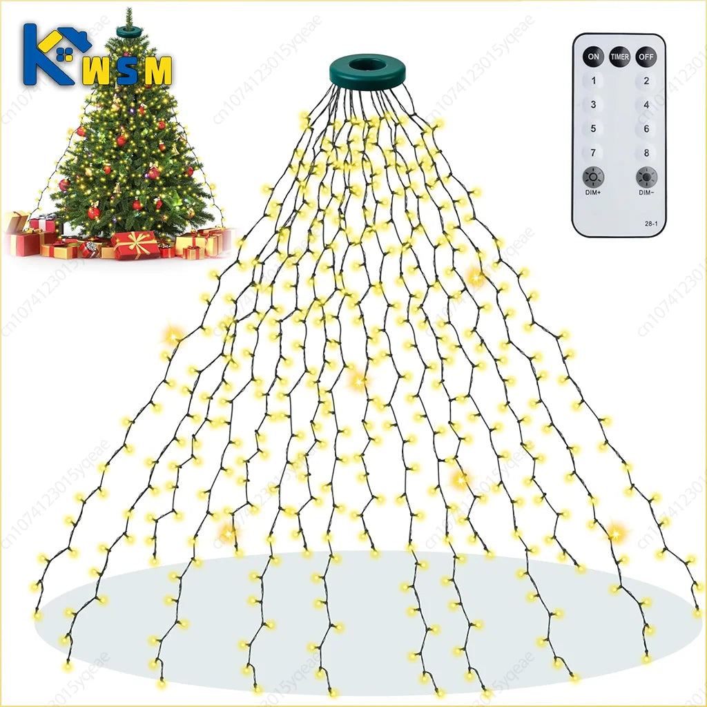 XMSJ 400 LED Christmas Tree Lights, Indoor and Outdoor Christmas Lights, Waterfall Lights for Holiday Decorations