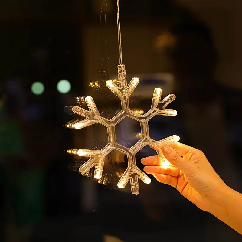 LED Christmas Snowflake Lights, Santa Hanging Sucker Lamp, Window Ornaments, Holiday Home Decor, Christmas Decorations