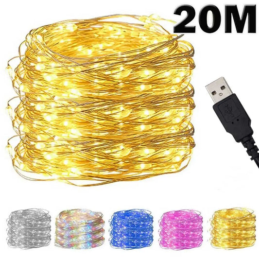 Acosh Neon 20M USB/Battery LED String Lights, Christmas Twinkle Copper and Silver Wire Garland, Waterproof Fairy Lights for Party and Holiday Decorations