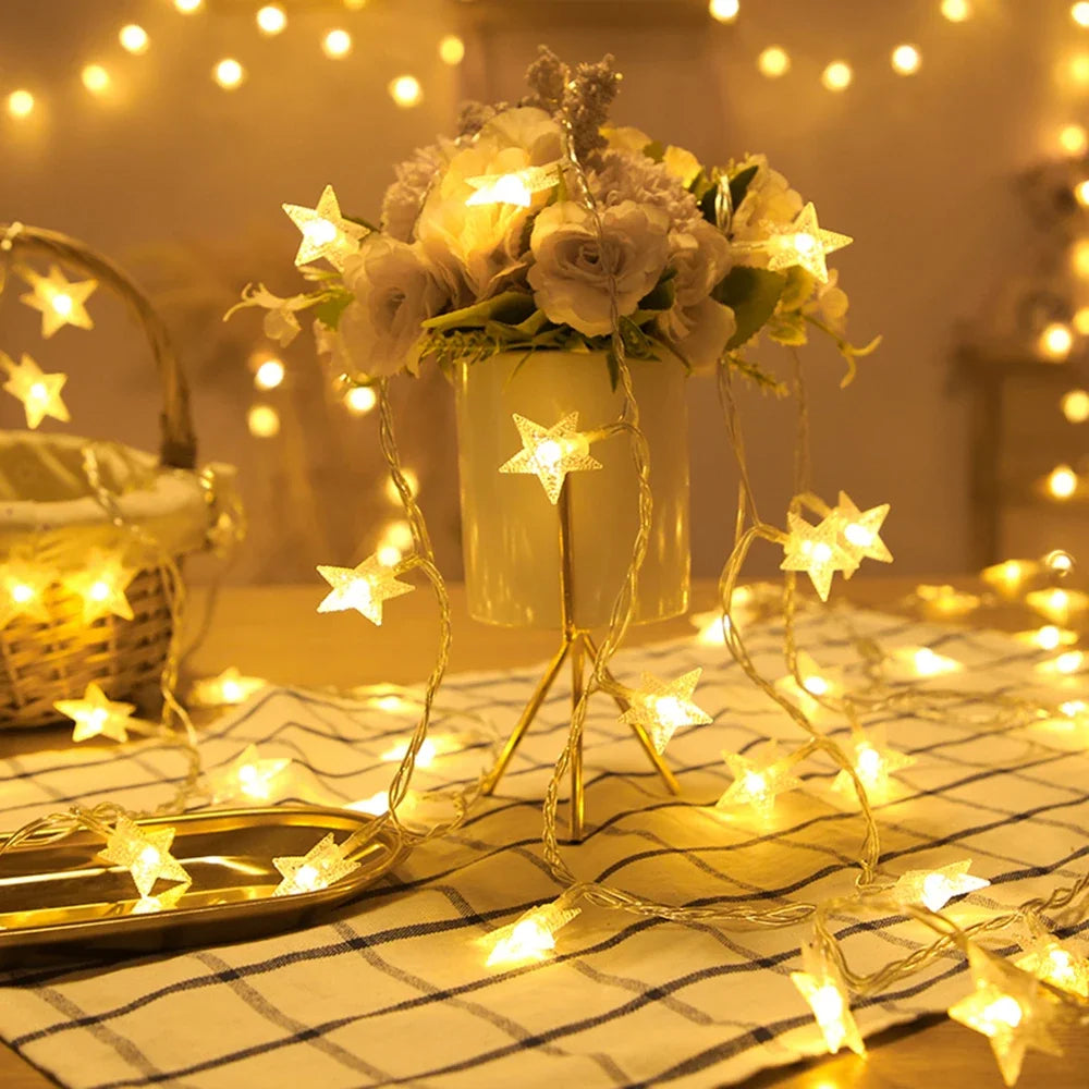 3M 20 LED Christmas String Lights, Outdoor Star Chain Garland, Fairy Bulb Lights for Party, Home, Wedding, Garden, and Christmas Decor