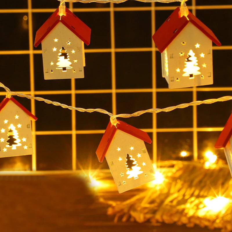 Merry Christmas Lights String Wooden House Love Hearted Hanging Wall Decoration Light Strings Christmas Ornament Photo Props