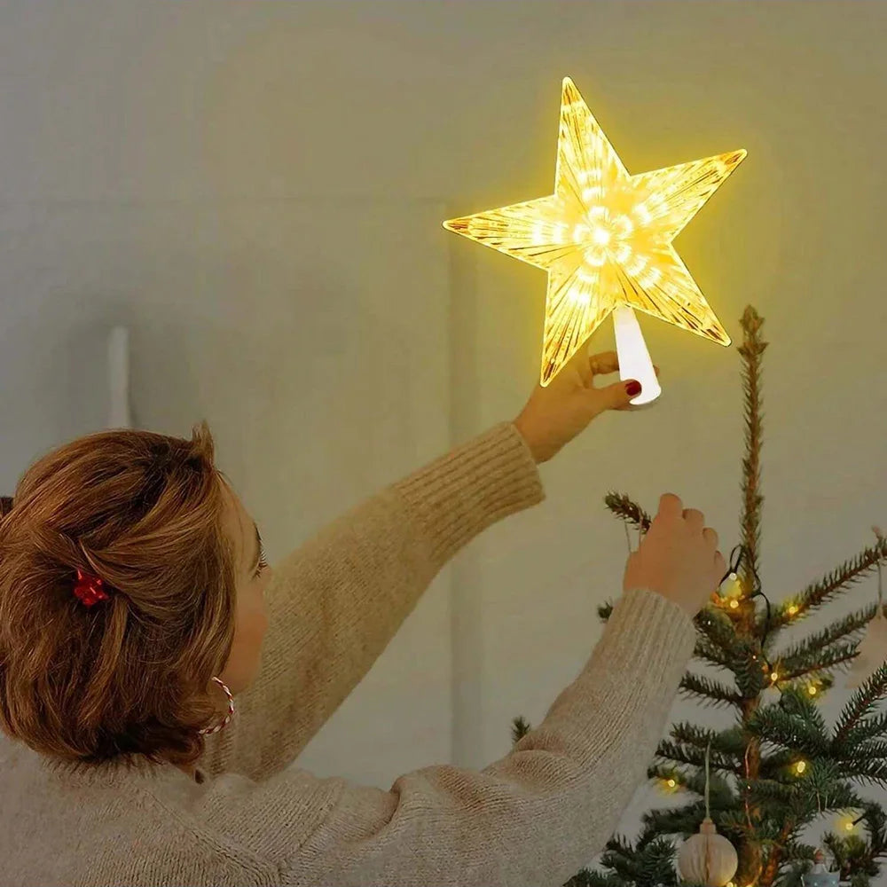 1 Piece 15/19cm Warm/White Christmas Tree Top Star LED Light Ornament, Christmas Decorations for Home, Xmas Trees, New Year Navidad