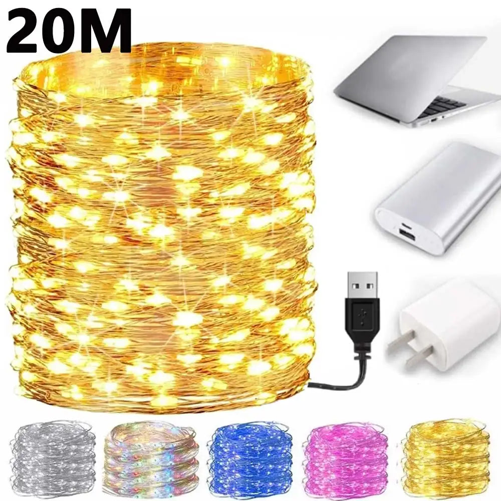 Acosh Neon 20M USB/Battery LED String Lights, Christmas Twinkle Copper and Silver Wire Garland, Waterproof Fairy Lights for Party and Holiday Decorations