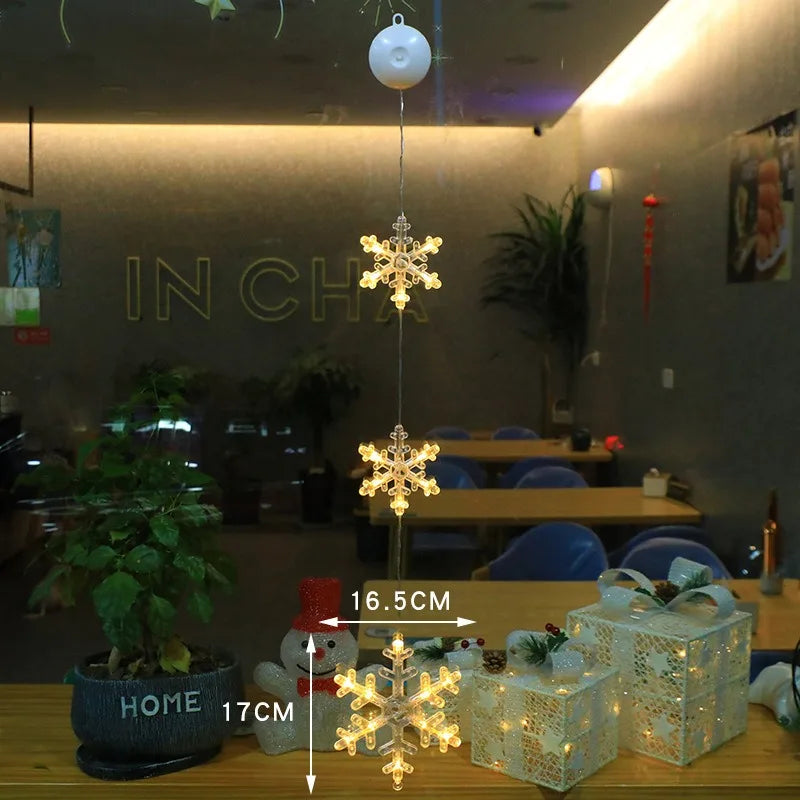 LED Star and Moon Xmas Suction Cup Lamp, Christmas Decorations for Home, Wedding Party Window Hanging Ornaments, Navidad New Year Gifts