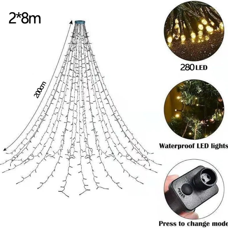 XMSJ 400 LED Christmas Tree Lights, Indoor and Outdoor Christmas Lights, Waterfall Lights for Holiday Decorations