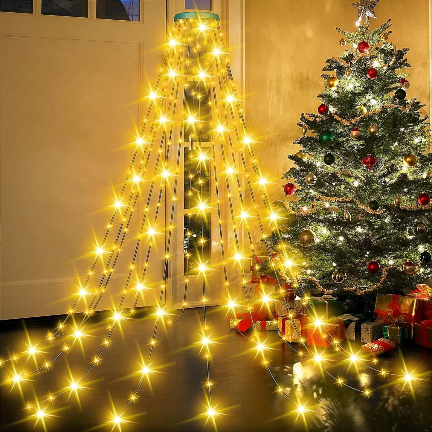 XMSJ 400 LED Christmas Tree Lights, Indoor and Outdoor Christmas Lights, Waterfall Lights for Holiday Decorations