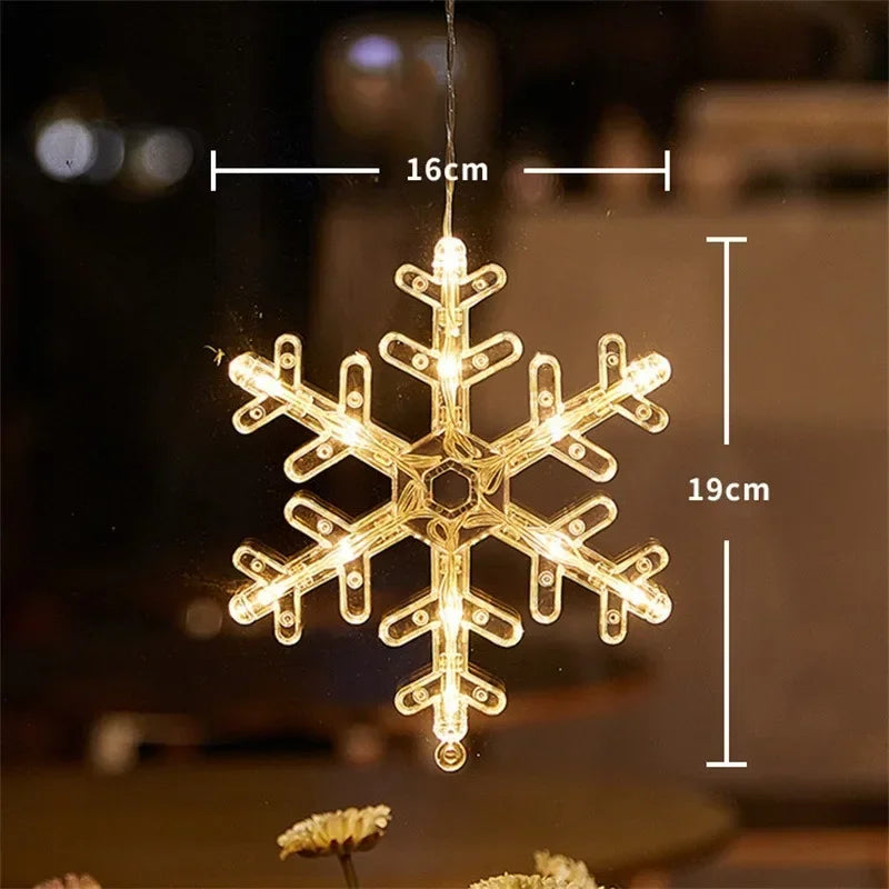 LED Christmas Snowflake Lights, Santa Hanging Sucker Lamp, Window Ornaments, Holiday Home Decor, Christmas Decorations