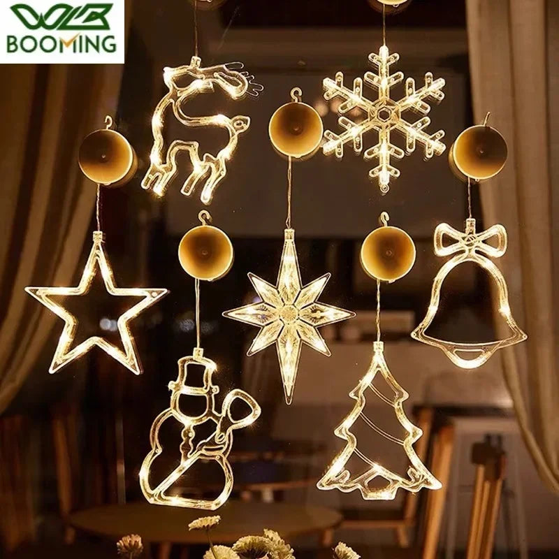 LED Christmas Snowflake Lights, Santa Hanging Sucker Lamp, Window Ornaments, Holiday Home Decor, Christmas Decorations