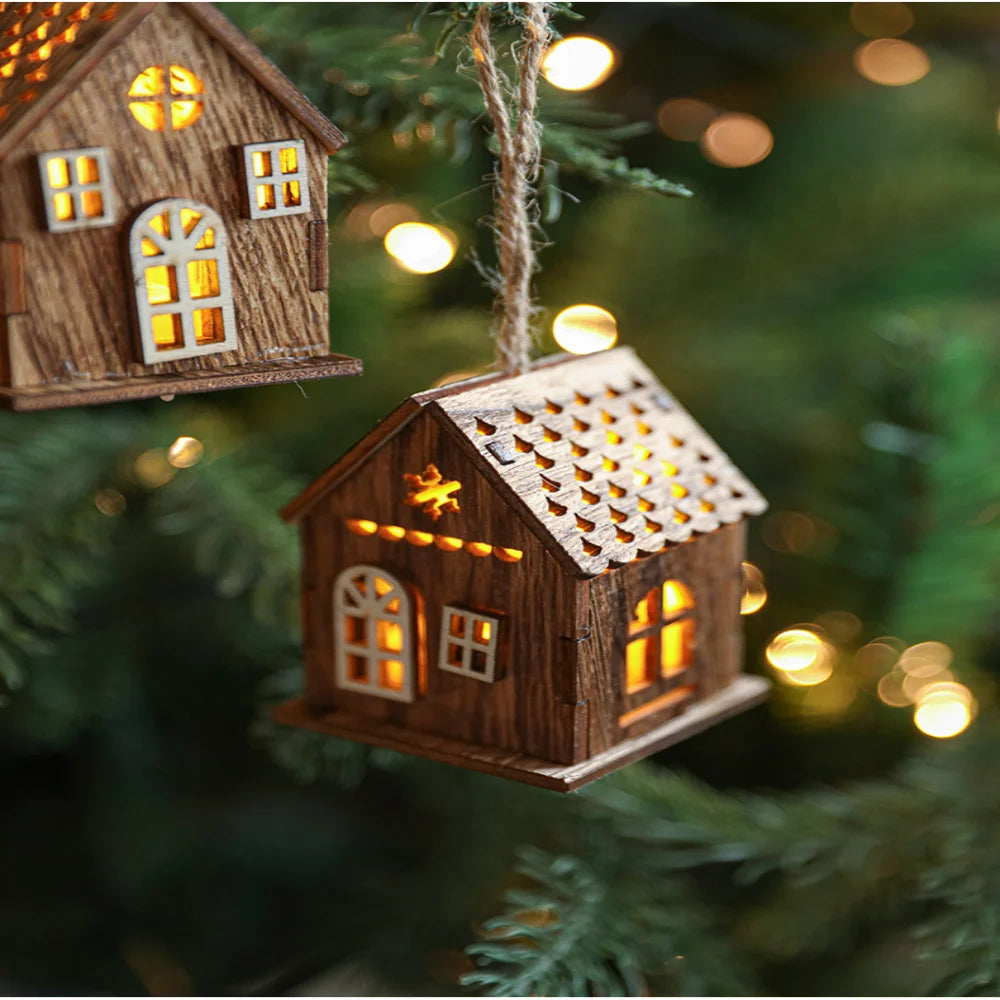 Christmas LED Wooden House Light, Luminous Cabin Night Lamp, Christmas Home Decor, Pendant Prop, LED Candle Gift Decoration