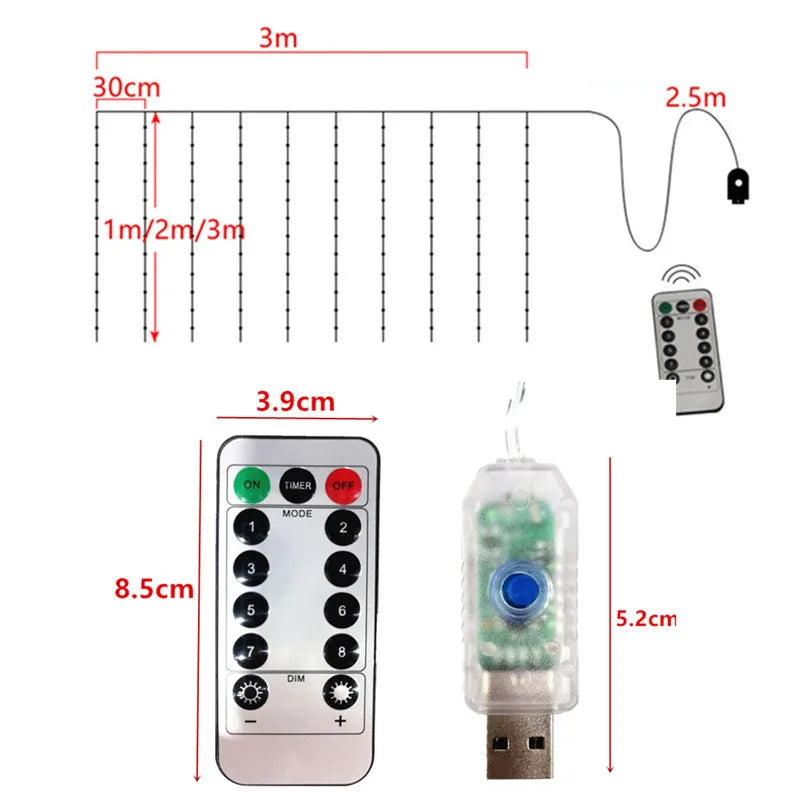 6M USB LED Curtain Lights, Festoon LED Light Garlands, Christmas Decorations 2024, String Lights for New Year and Street Garland