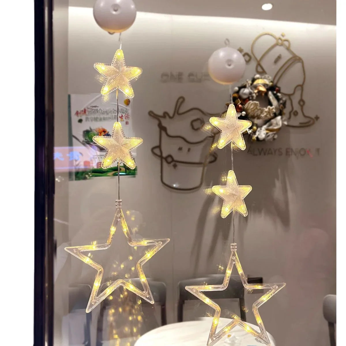 LED Star and Moon Xmas Suction Cup Lamp, Christmas Decorations for Home, Wedding Party Window Hanging Ornaments, Navidad New Year Gifts