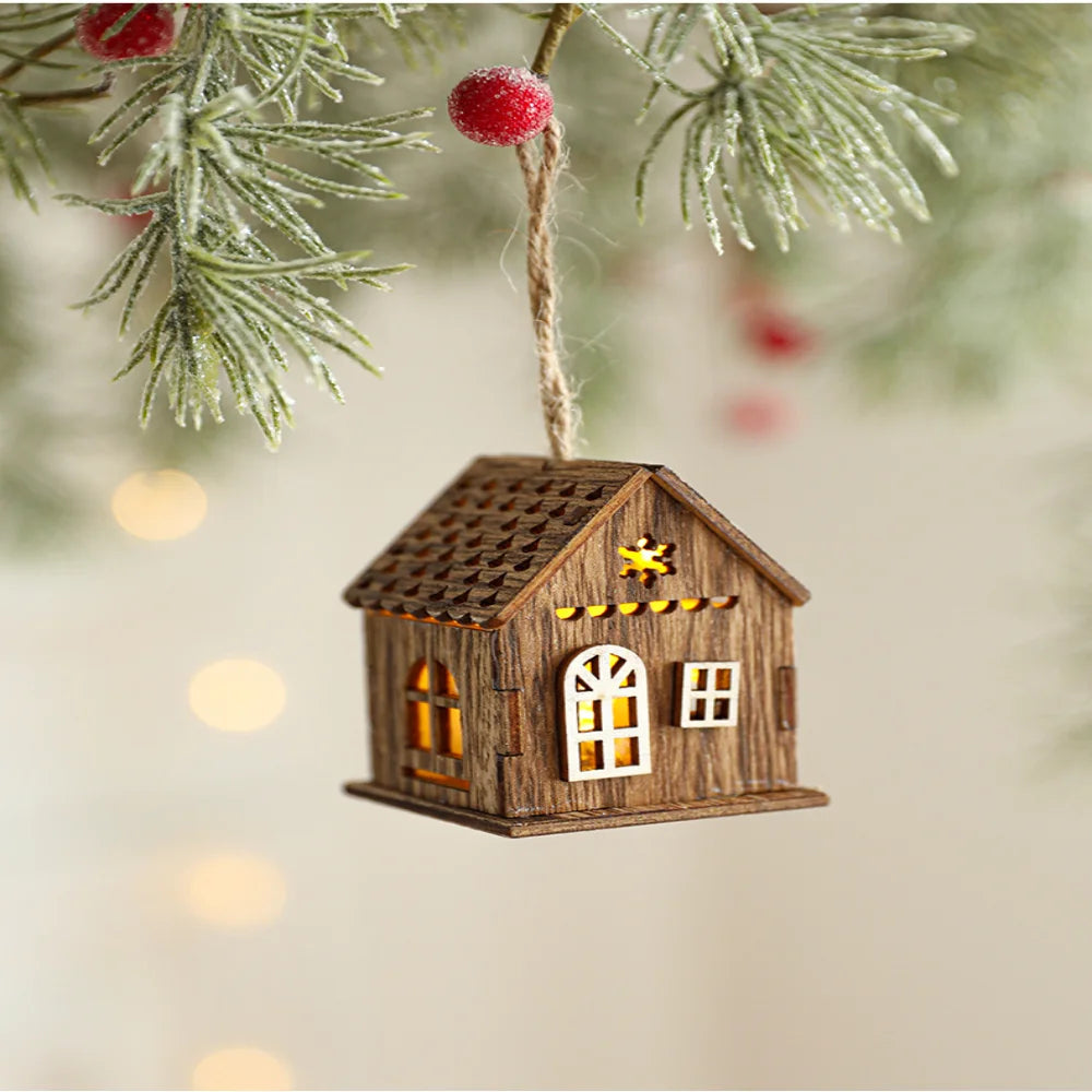 Christmas LED Wooden House Light, Luminous Cabin Night Lamp, Christmas Home Decor, Pendant Prop, LED Candle Gift Decoration