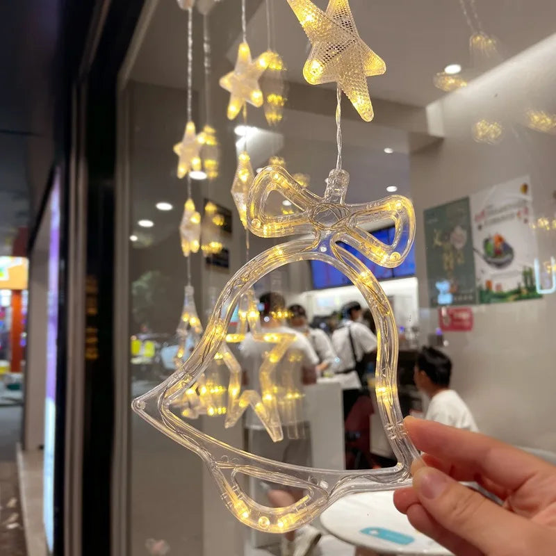 LED Star and Moon Xmas Suction Cup Lamp, Christmas Decorations for Home, Wedding Party Window Hanging Ornaments, Navidad New Year Gifts