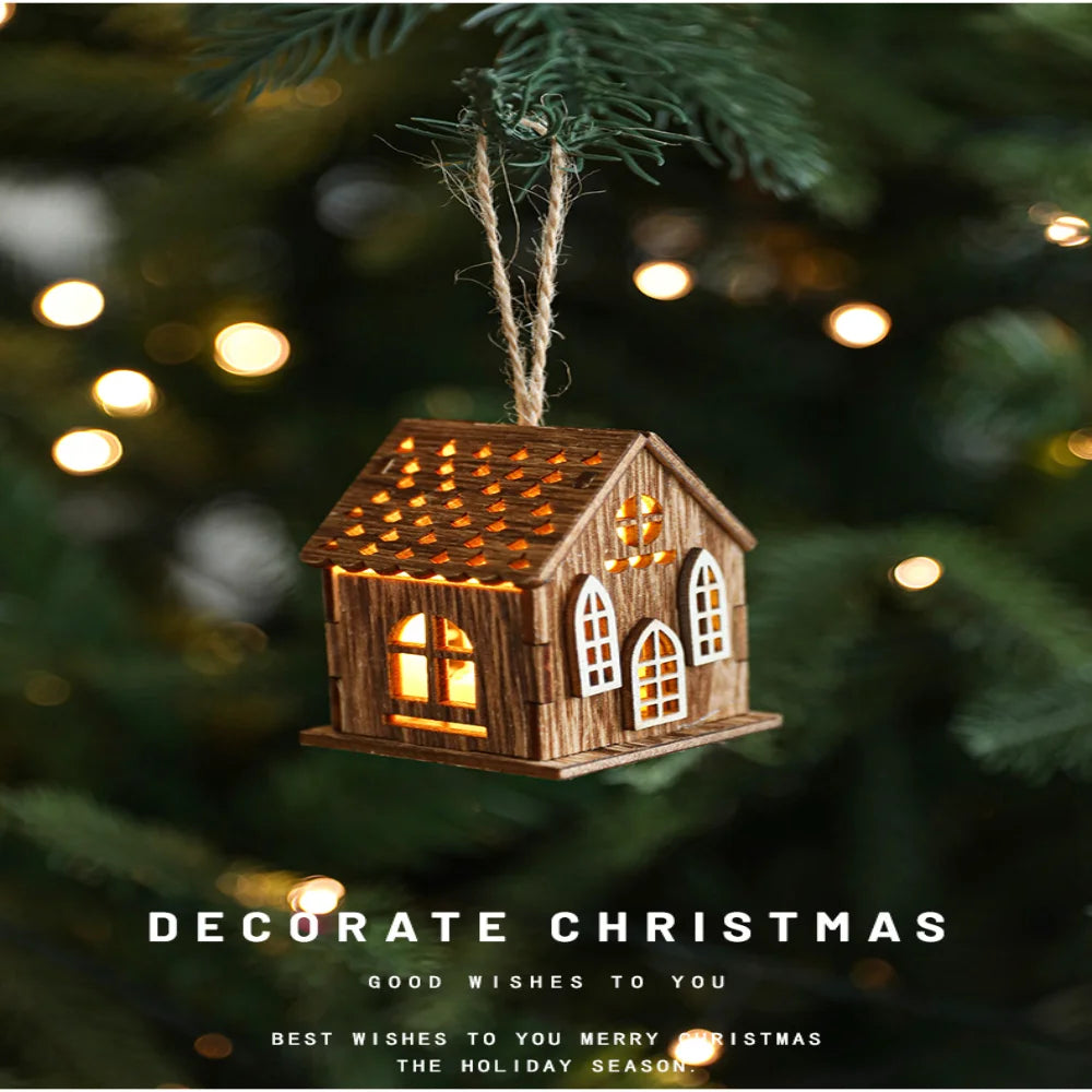 Christmas LED Wooden House Light, Luminous Cabin Night Lamp, Christmas Home Decor, Pendant Prop, LED Candle Gift Decoration