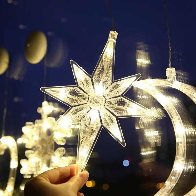 LED Christmas Snowflake Lights, Santa Hanging Sucker Lamp, Window Ornaments, Holiday Home Decor, Christmas Decorations