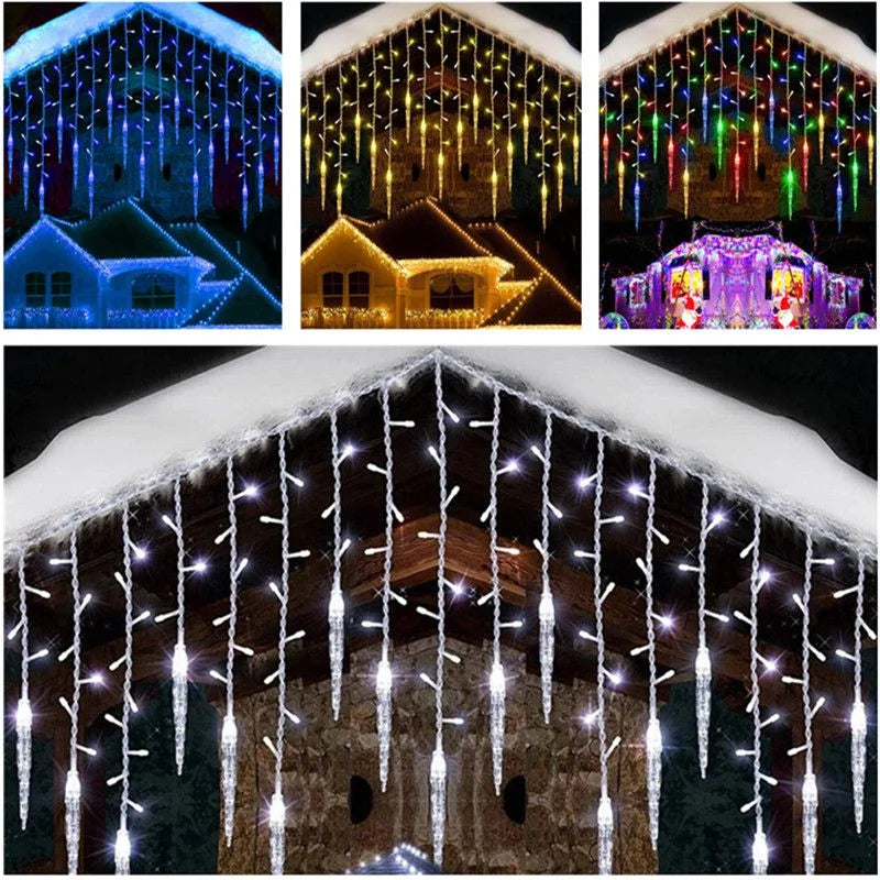 Hanging LED Ice Piton Fairy String Lights, Drooping Curtain Garland Christmas Lights for Eaves, Home, Outdoor, Party, and Garden Decoration