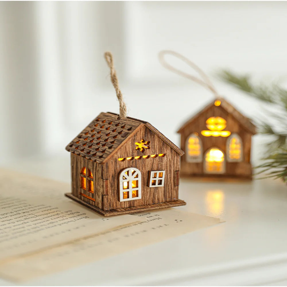 Christmas LED Wooden House Light, Luminous Cabin Night Lamp, Christmas Home Decor, Pendant Prop, LED Candle Gift Decoration