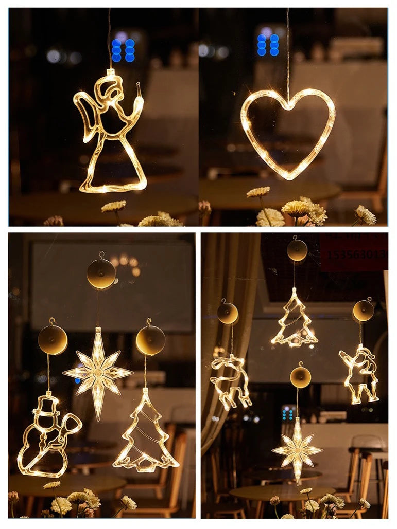 LED Christmas Snowflake Lights, Santa Hanging Sucker Lamp, Window Ornaments, Holiday Home Decor, Christmas Decorations