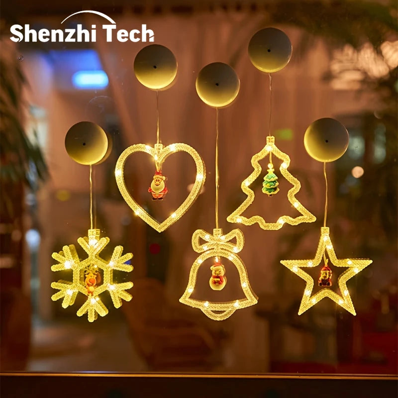 SHENZHITECH Christmas Window Lights with Suction Cups, Battery-Operated Warm White Suction Cup Lights, Christmas Decoration Lights for Windows