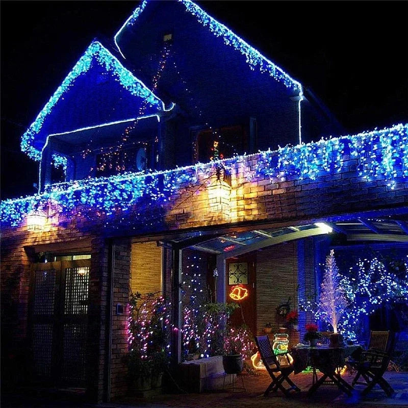 5M Outdoor Waterproof Christmas Garland Curtain String Lights, 0.4-0.6m Droop, Outdoor Eaves and Garden Christmas Lights Decor