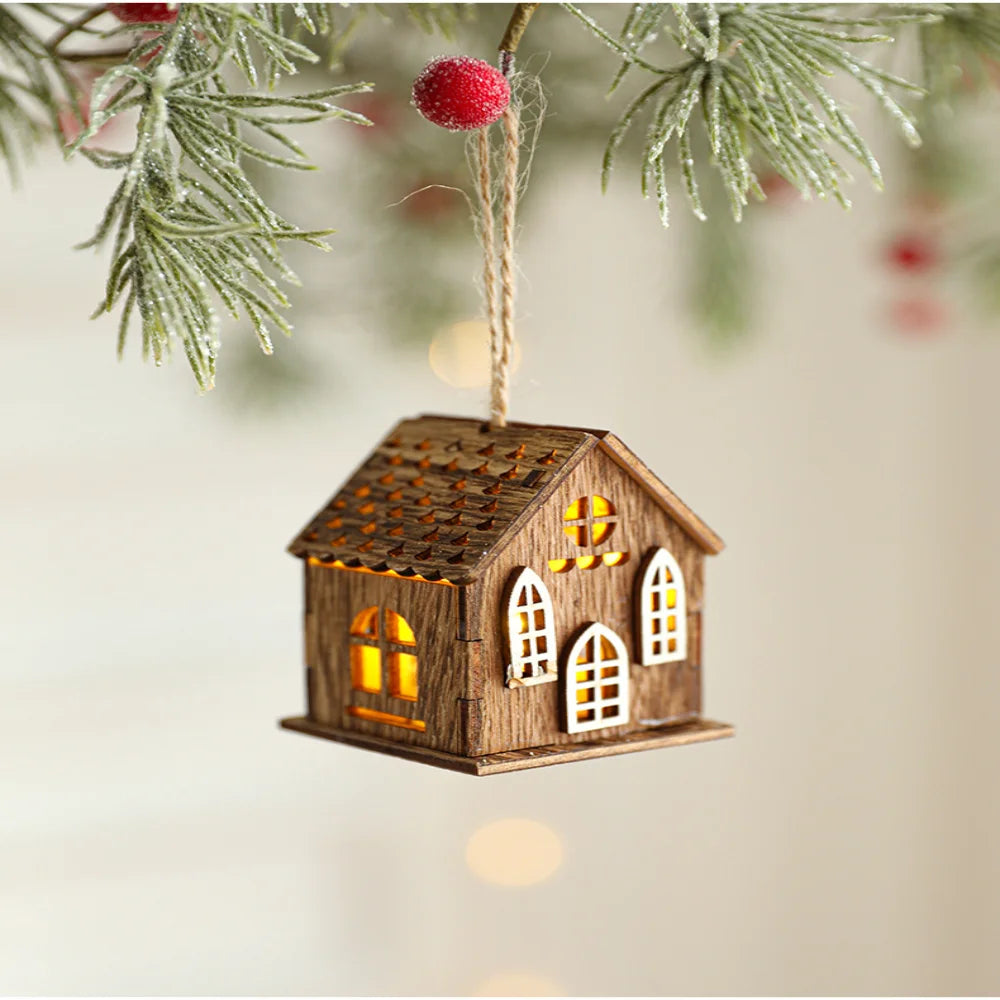 Christmas LED Wooden House Light, Luminous Cabin Night Lamp, Christmas Home Decor, Pendant Prop, LED Candle Gift Decoration