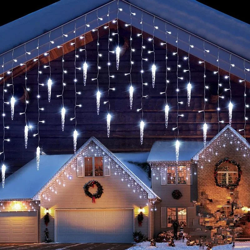 Hanging LED Ice Piton Fairy String Lights, Drooping Curtain Garland Christmas Lights for Eaves, Home, Outdoor, Party, and Garden Decoration