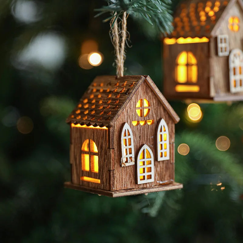 Christmas LED Wooden House Light, Luminous Cabin Night Lamp, Christmas Home Decor, Pendant Prop, LED Candle Gift Decoration