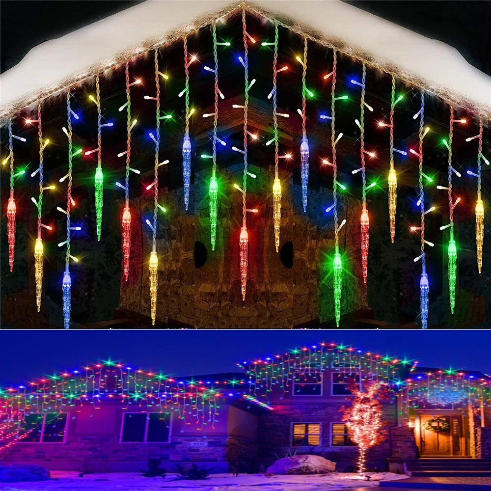 Hanging LED Ice Piton Fairy String Lights, Drooping Curtain Garland Christmas Lights for Eaves, Home, Outdoor, Party, and Garden Decoration