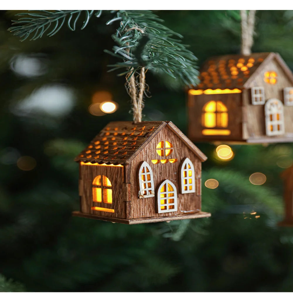 Christmas LED Wooden House Light, Luminous Cabin Night Lamp, Christmas Home Decor, Pendant Prop, LED Candle Gift Decoration