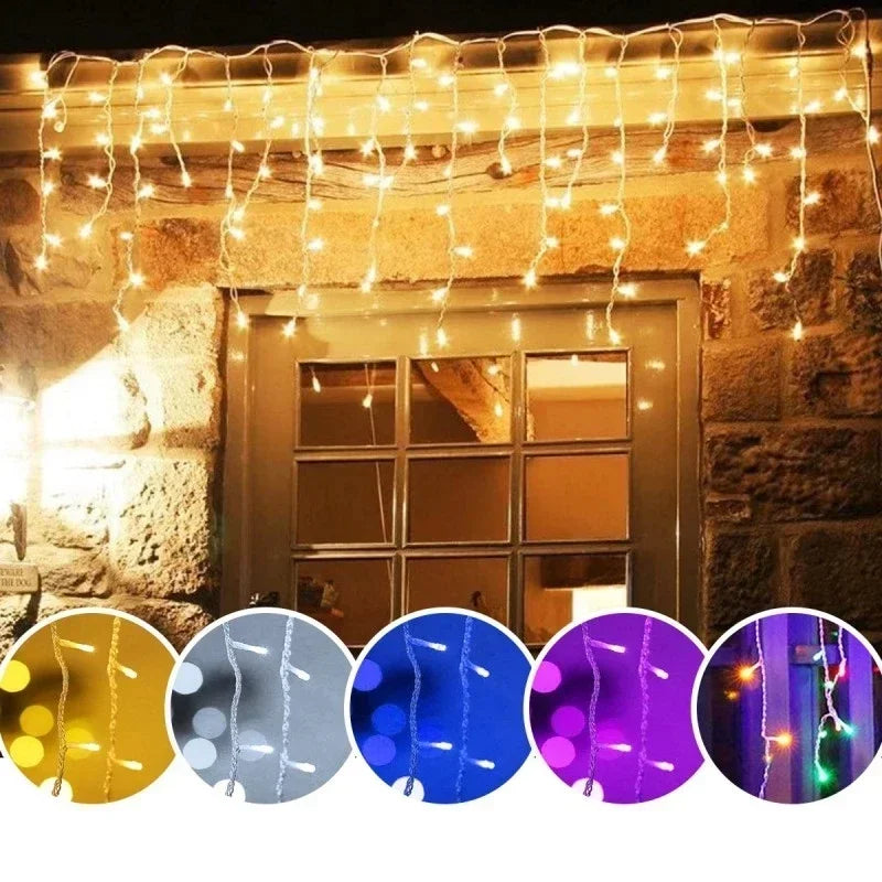 5M Outdoor Waterproof Christmas Garland Curtain String Lights, 0.4-0.6m Droop, Outdoor Eaves and Garden Christmas Lights Decor