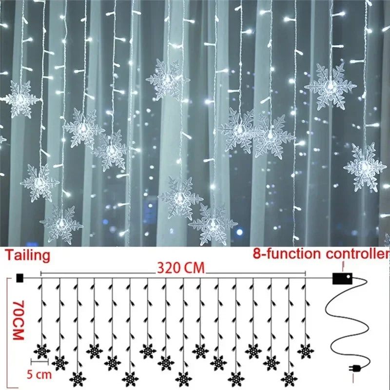 Hanging LED Ice Piton Fairy String Lights, Drooping Curtain Garland Christmas Lights for Eaves, Home, Outdoor, Party, and Garden Decoration