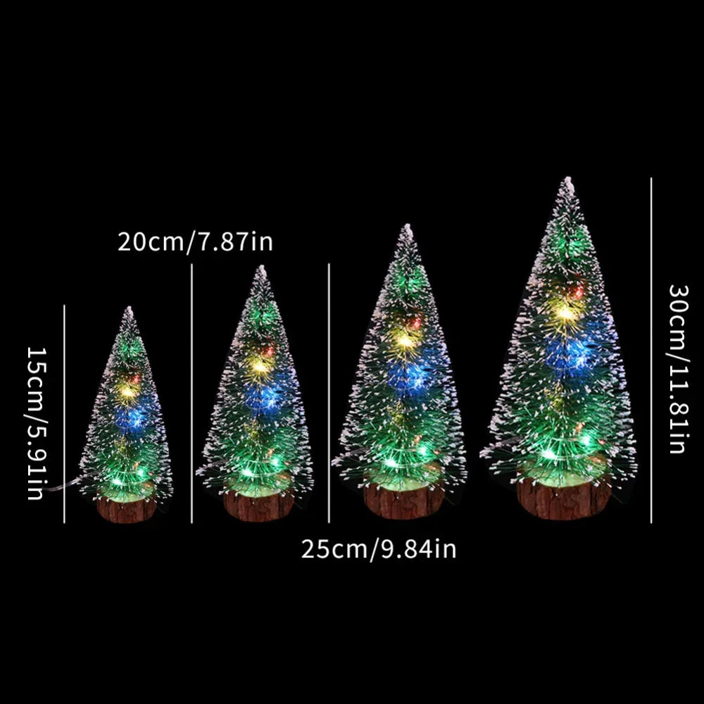 Mini Christmas Tree Decorations, Christmas Green Cedar LED Lights, Pine Needle Tree Ornament, Desktop Holiday Decor, Gift-Ready Christmas Decorations