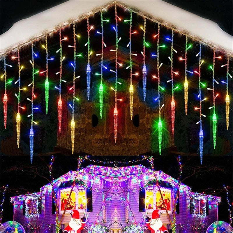 Hanging LED Ice Piton Fairy String Lights, Drooping Curtain Garland Christmas Lights for Eaves, Home, Outdoor, Party, and Garden Decoration