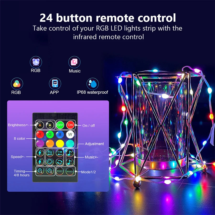 Aamasun 10M/5M LED String Lights, Bluetooth USB Smart Garland, Fairy Festoon Christmas Lights, Home, Bedroom, Party Decor with Remote Control, 3M