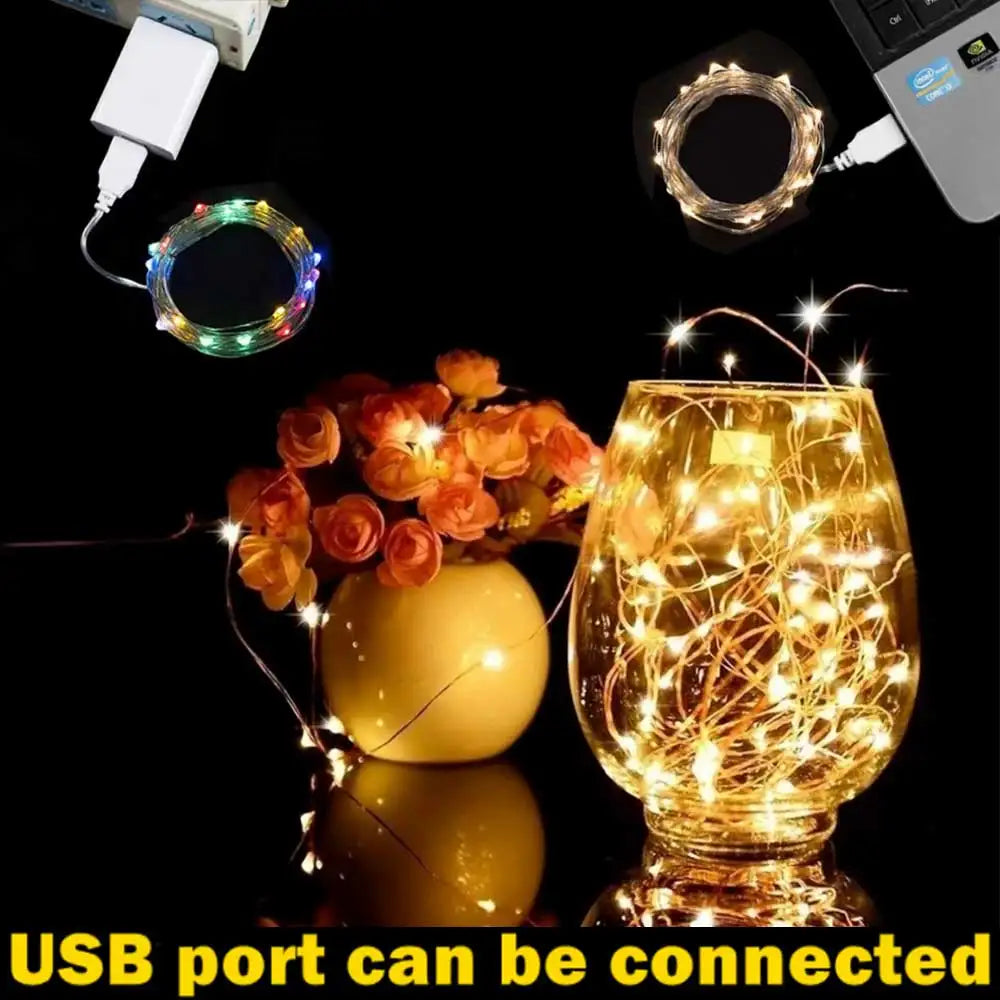 Acosh Neon 20M USB/Battery LED String Lights, Christmas Twinkle Copper and Silver Wire Garland, Waterproof Fairy Lights for Party and Holiday Decorations