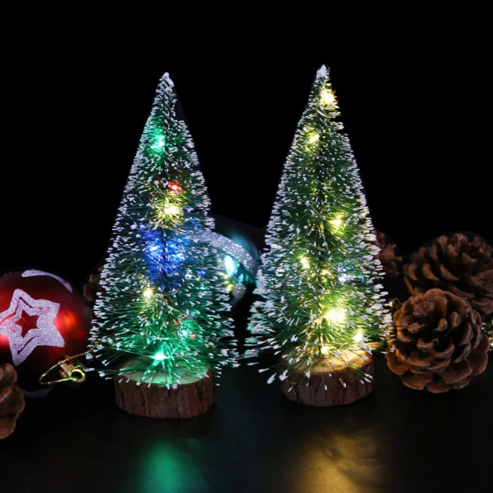 Mini Christmas Tree Decorations, Christmas Green Cedar LED Lights, Pine Needle Tree Ornament, Desktop Holiday Decor, Gift-Ready Christmas Decorations