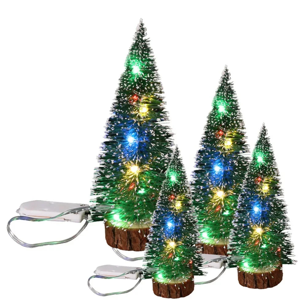 Mini Christmas Tree Decorations, Christmas Green Cedar LED Lights, Pine Needle Tree Ornament, Desktop Holiday Decor, Gift-Ready Christmas Decorations