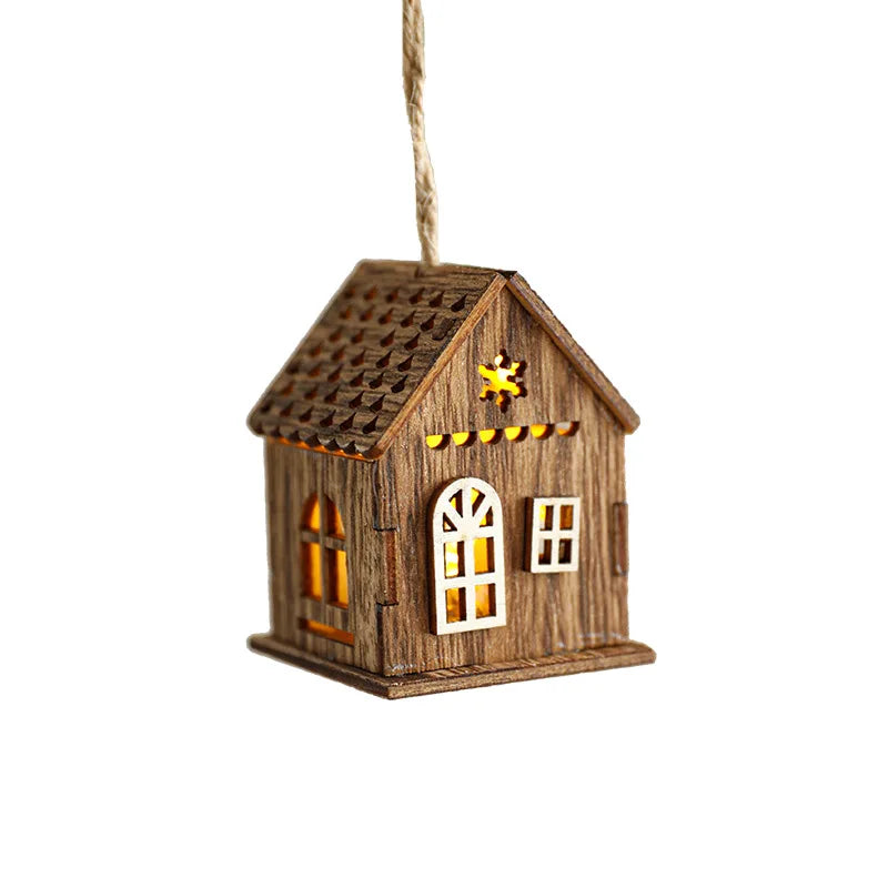 Christmas LED Wooden House Light, Luminous Cabin Night Lamp, Christmas Home Decor, Pendant Prop, LED Candle Gift Decoration