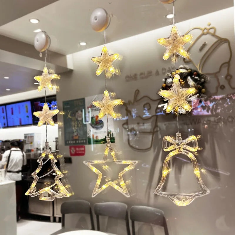 LED Star and Moon Xmas Suction Cup Lamp, Christmas Decorations for Home, Wedding Party Window Hanging Ornaments, Navidad New Year Gifts