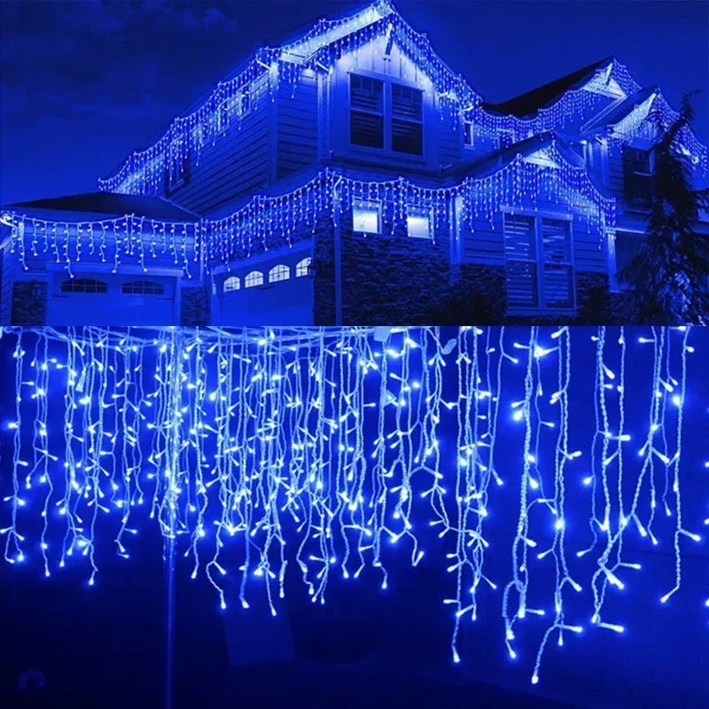 5M Outdoor Waterproof Christmas Garland Curtain String Lights, 0.4-0.6m Droop, Outdoor Eaves and Garden Christmas Lights Decor